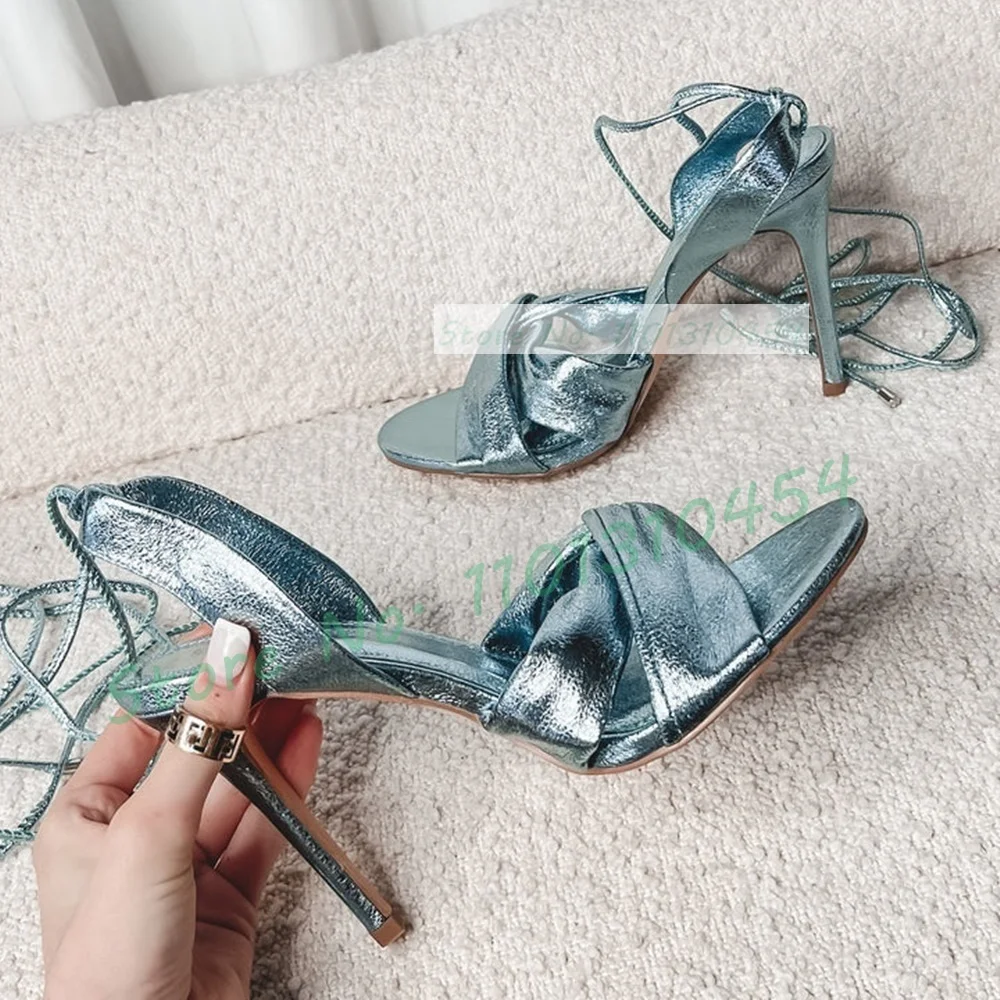 Crossfit Lady - Metallic Blue Wrap Heels Sandalen Frauen