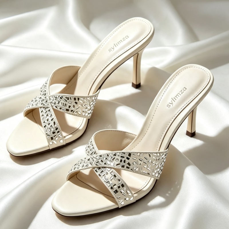 Crossfit Lady - Hochwertige Mules-Sandalen mit Strass-Details und Kreuzriemen