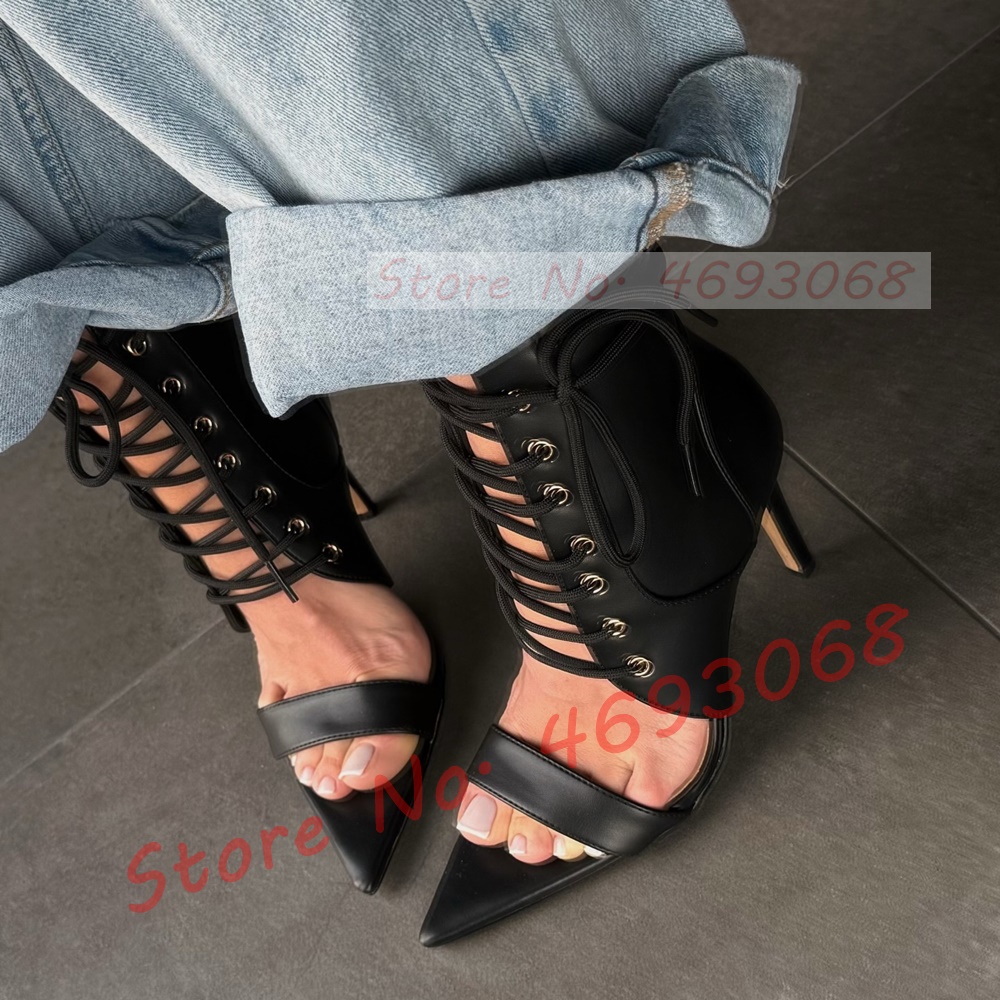 Crossfit Lady - Sexy spitze Zehensandalen mit Kreuzriemen und